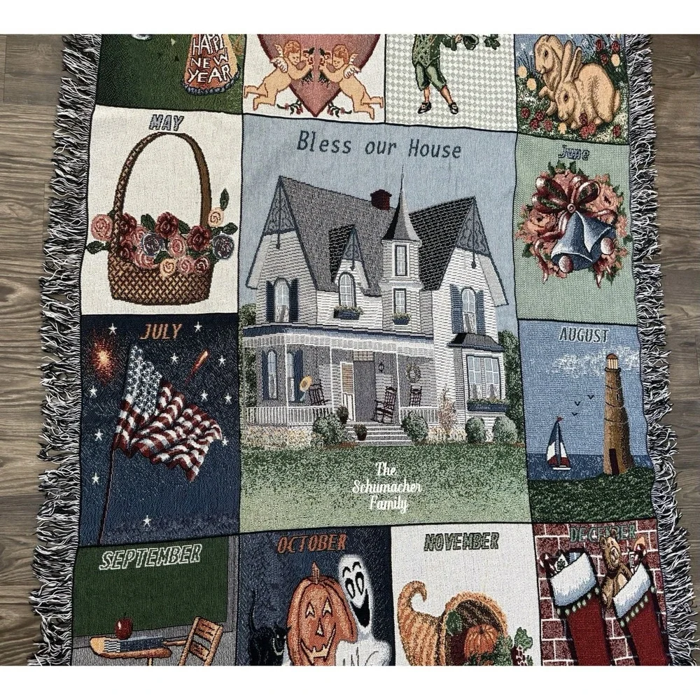 Vintage Americana Country Cottagecore Woven Throw Blanket Farmhouse Heirloom